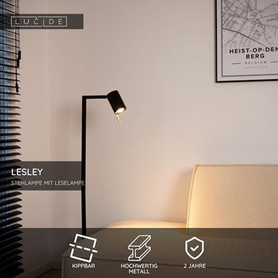 Lucide LESLEY - Stehlampe Mit Leselampe - 1xGU10 - Schwarz
